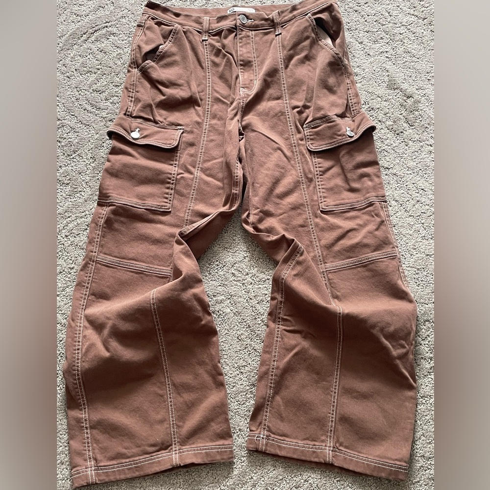 SO High Rise Wide Leg Brown Cargo Pants 17/33